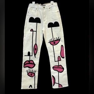 Avant garde artistic faces jeans